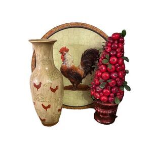 Rooster Decor lazy Susan vase and cherry tree